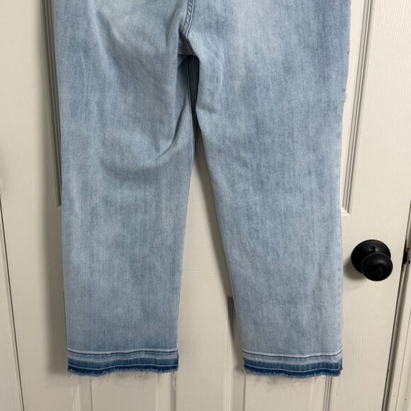 Risen Jeans Womens 1XL Blue Straight Leg Patchwork Light Wash High Rise Stretch - Picture 9 of 13